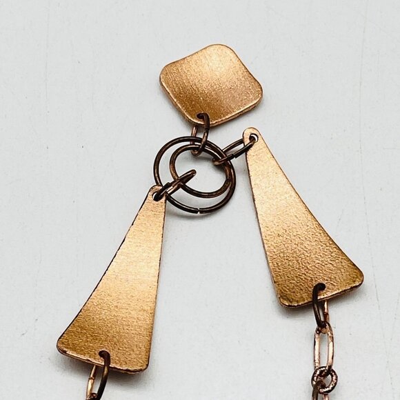 Vintage Copper Enamel Pendant Necklace Geometric Design Art Deco Revival Retro - Picture 8 of 10